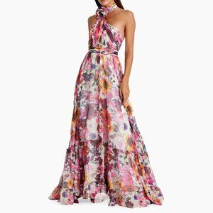 NWT Mac Duggal Rosette Halterneck Floral Gown